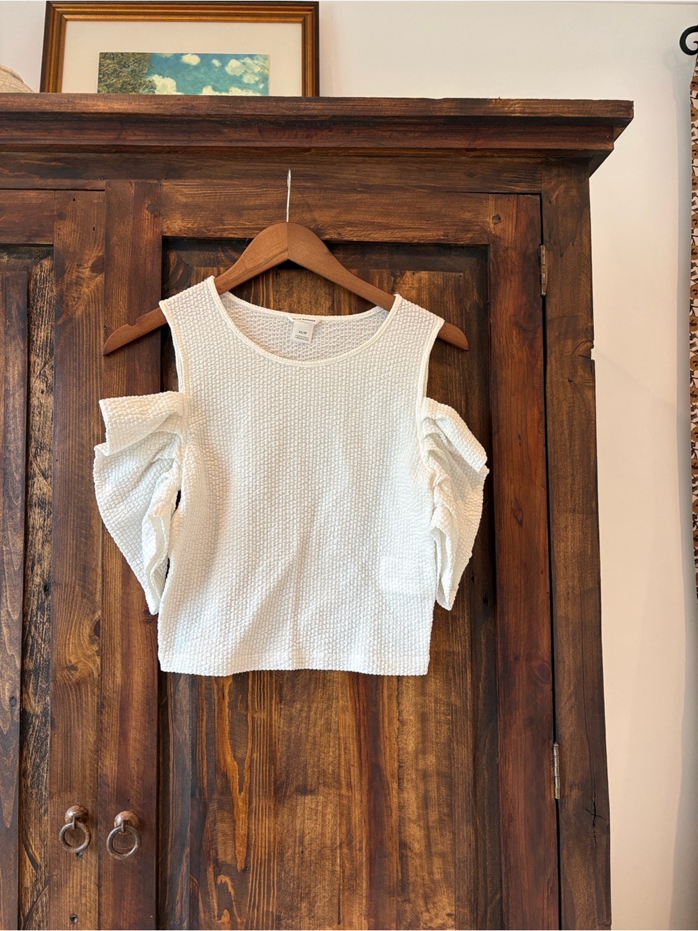 Club Monaco White Textured Cold-Shoulder Tank